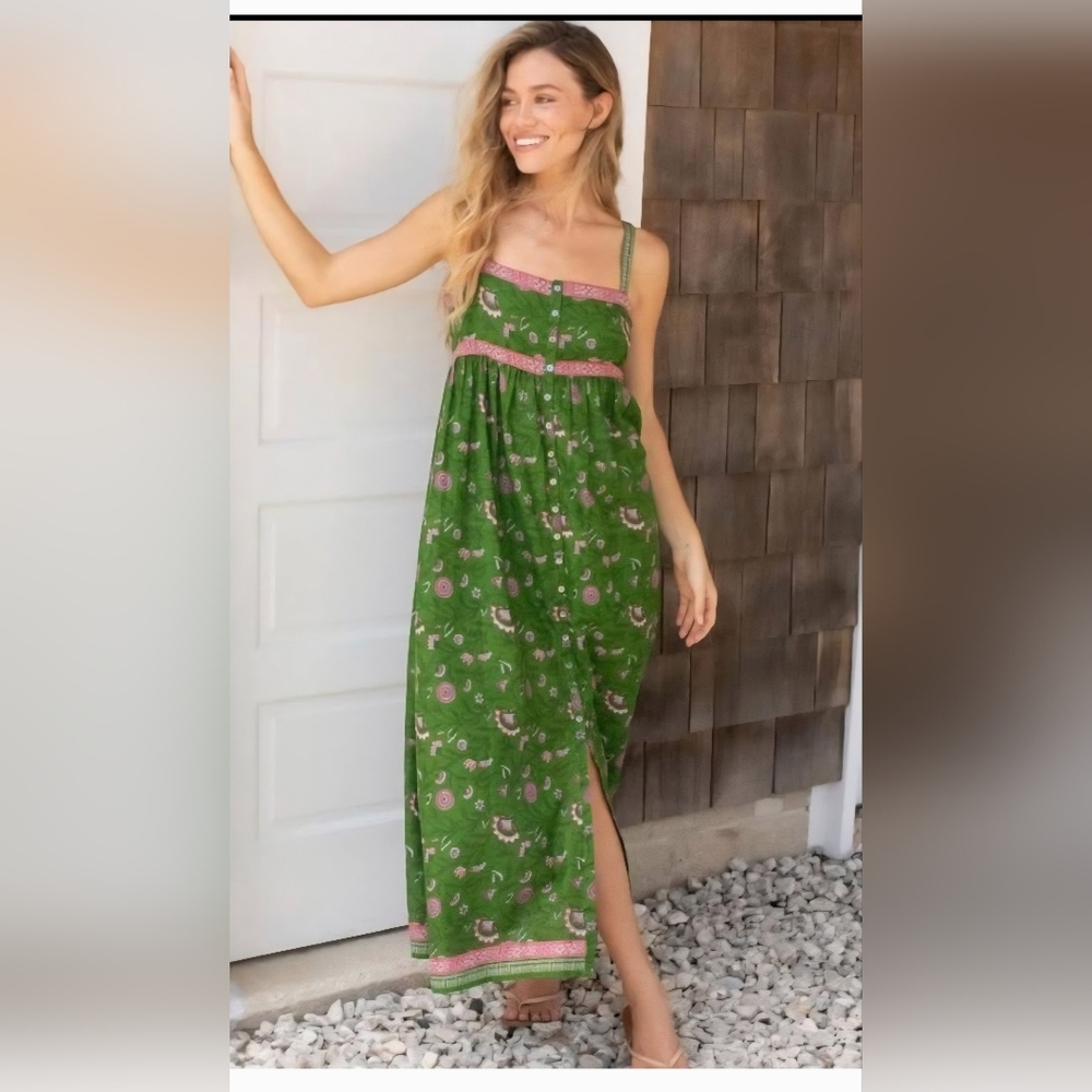 Green and Pink Floral Maxi Dress -Natural Life